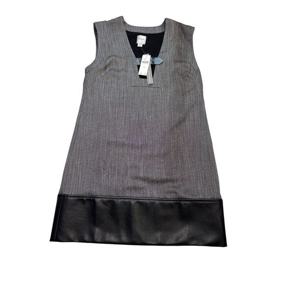 Maeve Anthropologie Sleeveless Sheath Dress Gray Black Faux Leather Hem XXS NWT - Picture 2 of 16